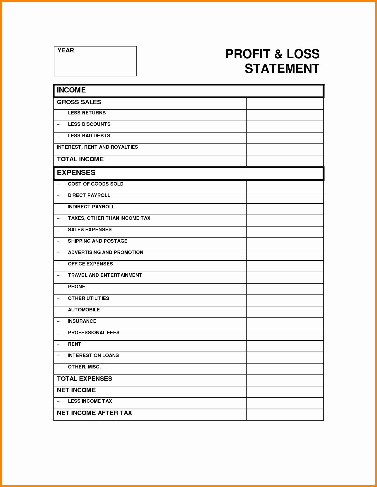 sample profit and loss for self employed template