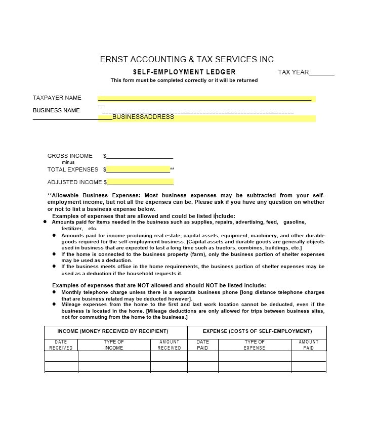 self employment ledger template 01