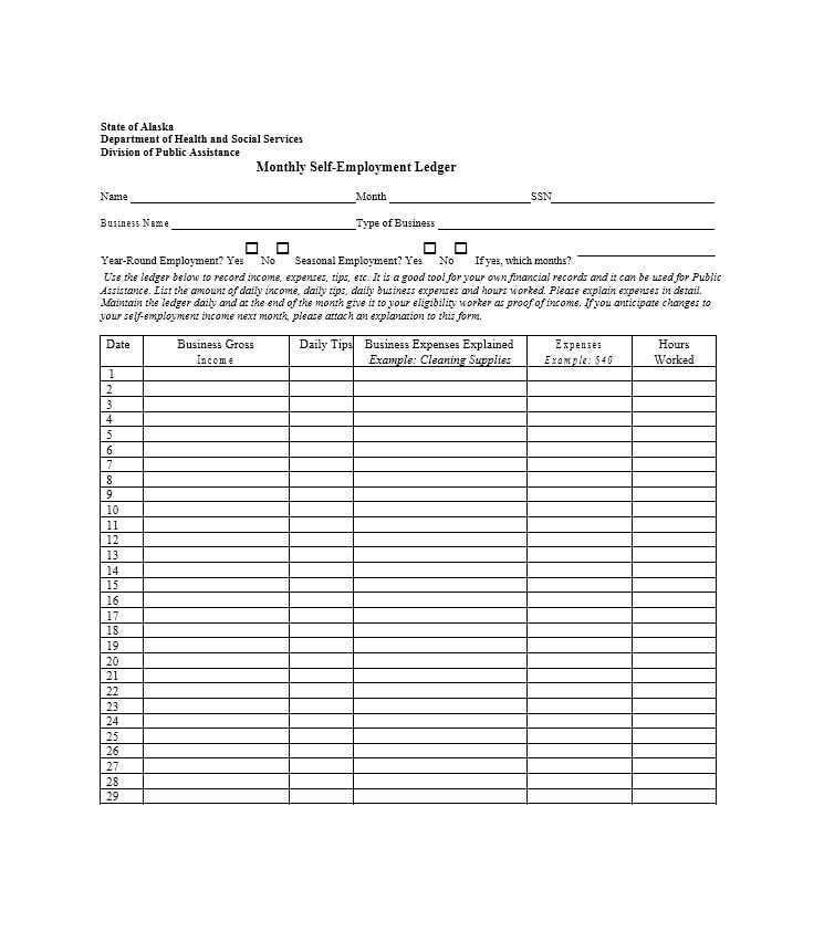 self employment ledger template 07