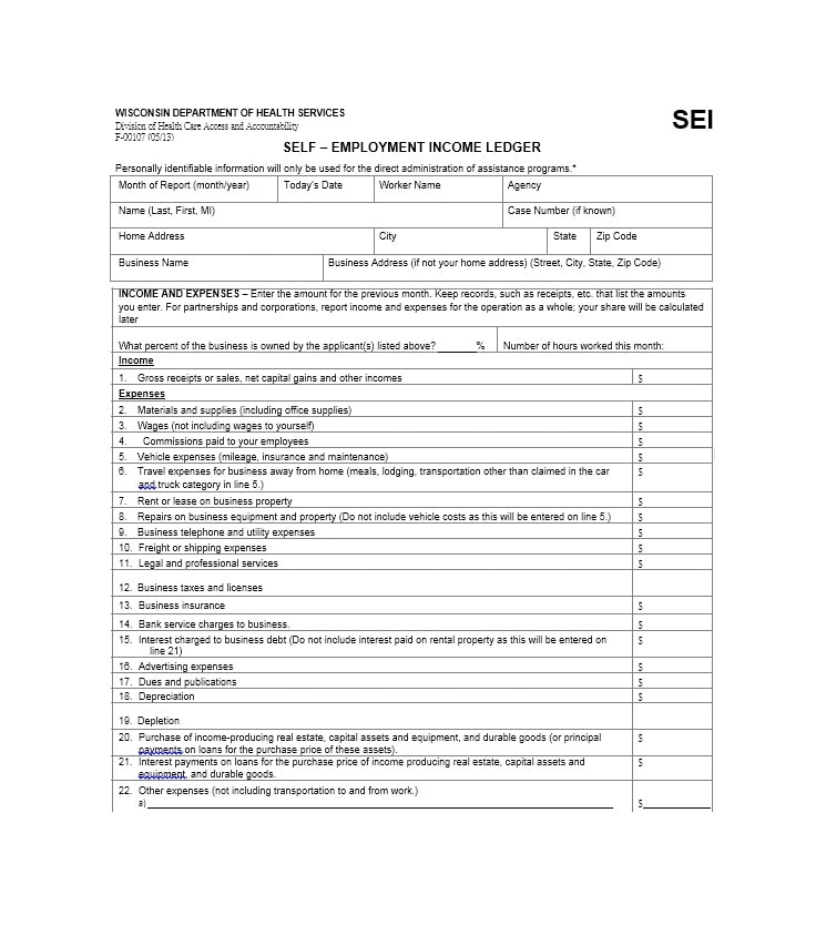 self employment ledger template 12