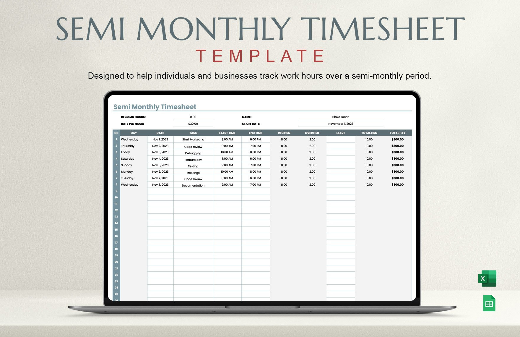 sample semi monthly timesheet template