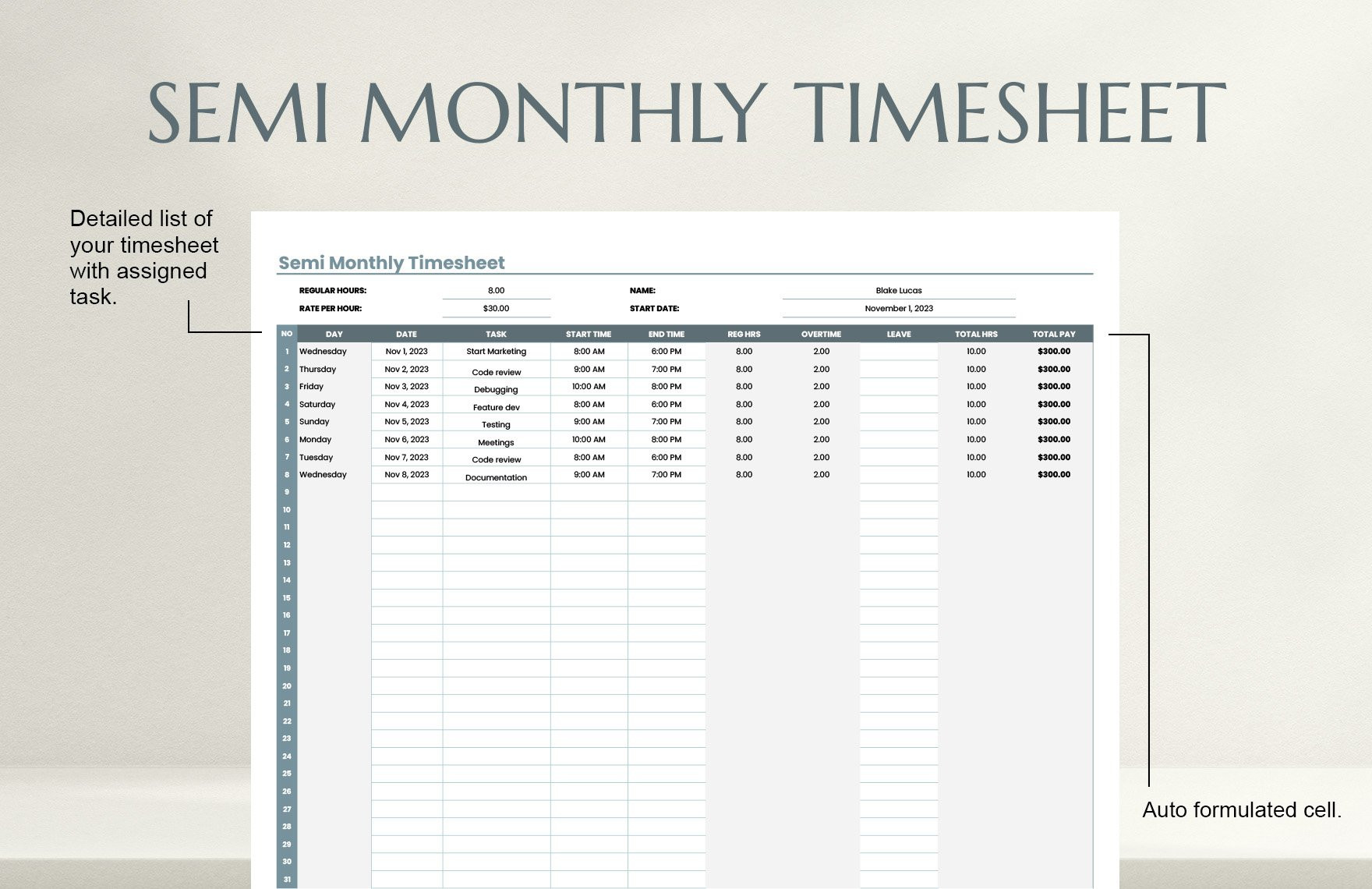 sample semi monthly timesheet template