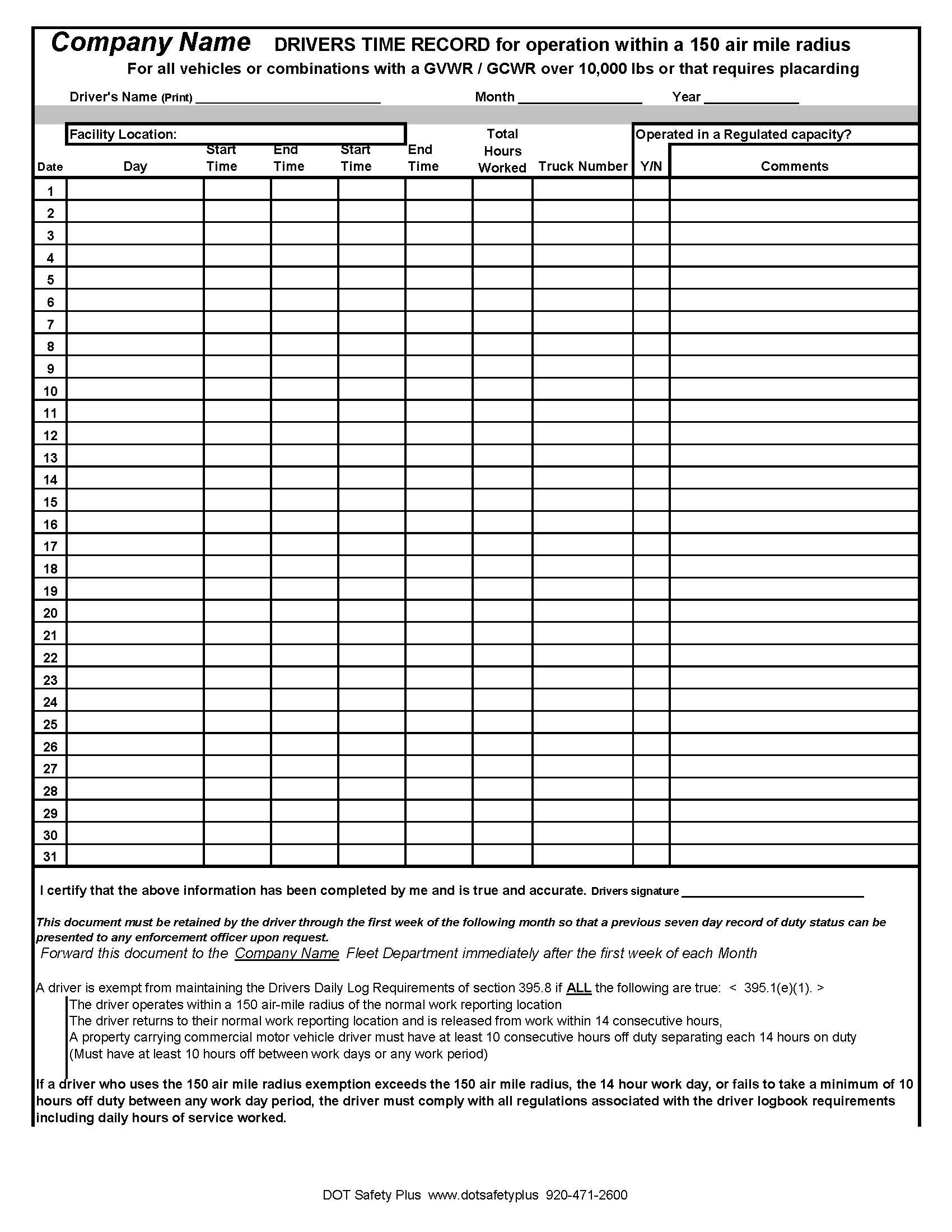 sample driver timesheet template