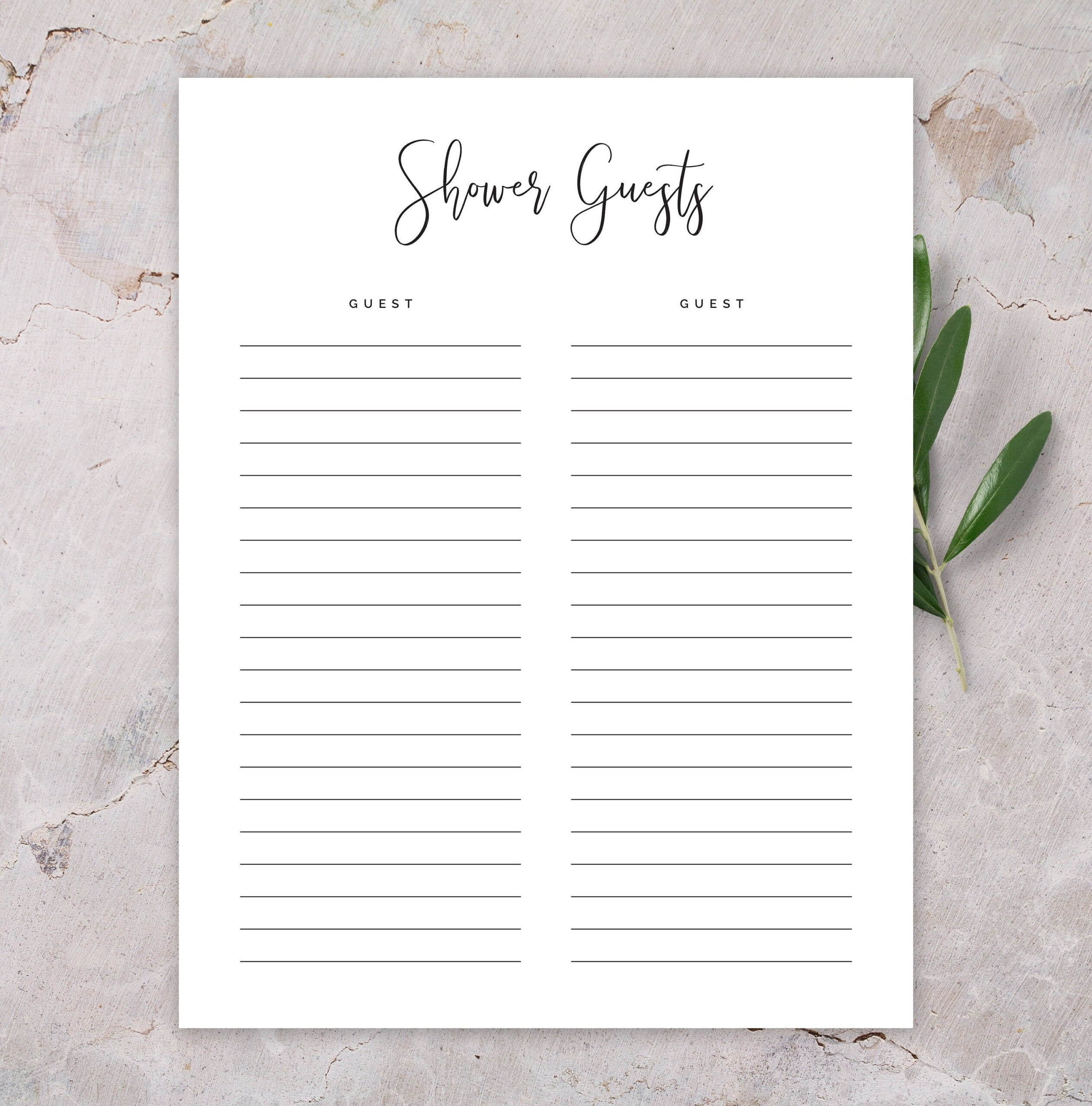 sample Bridal Shower Guest List Template