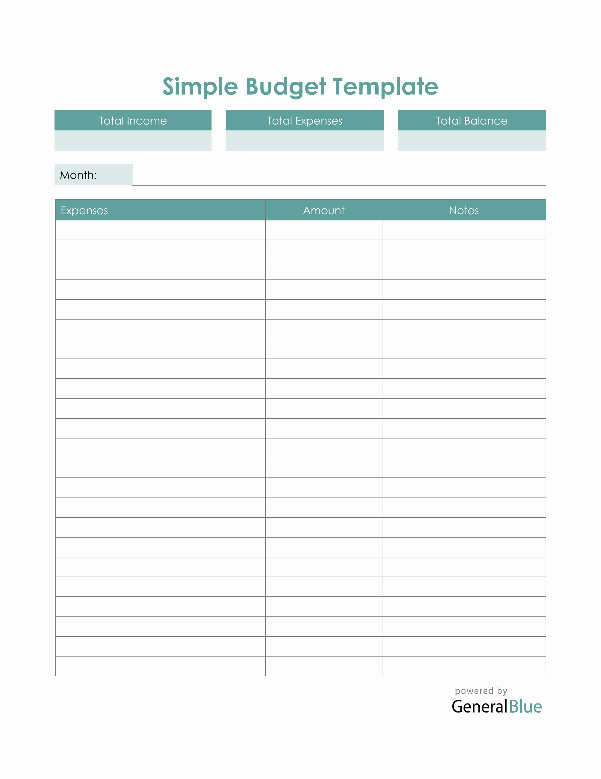 sample budget chart template