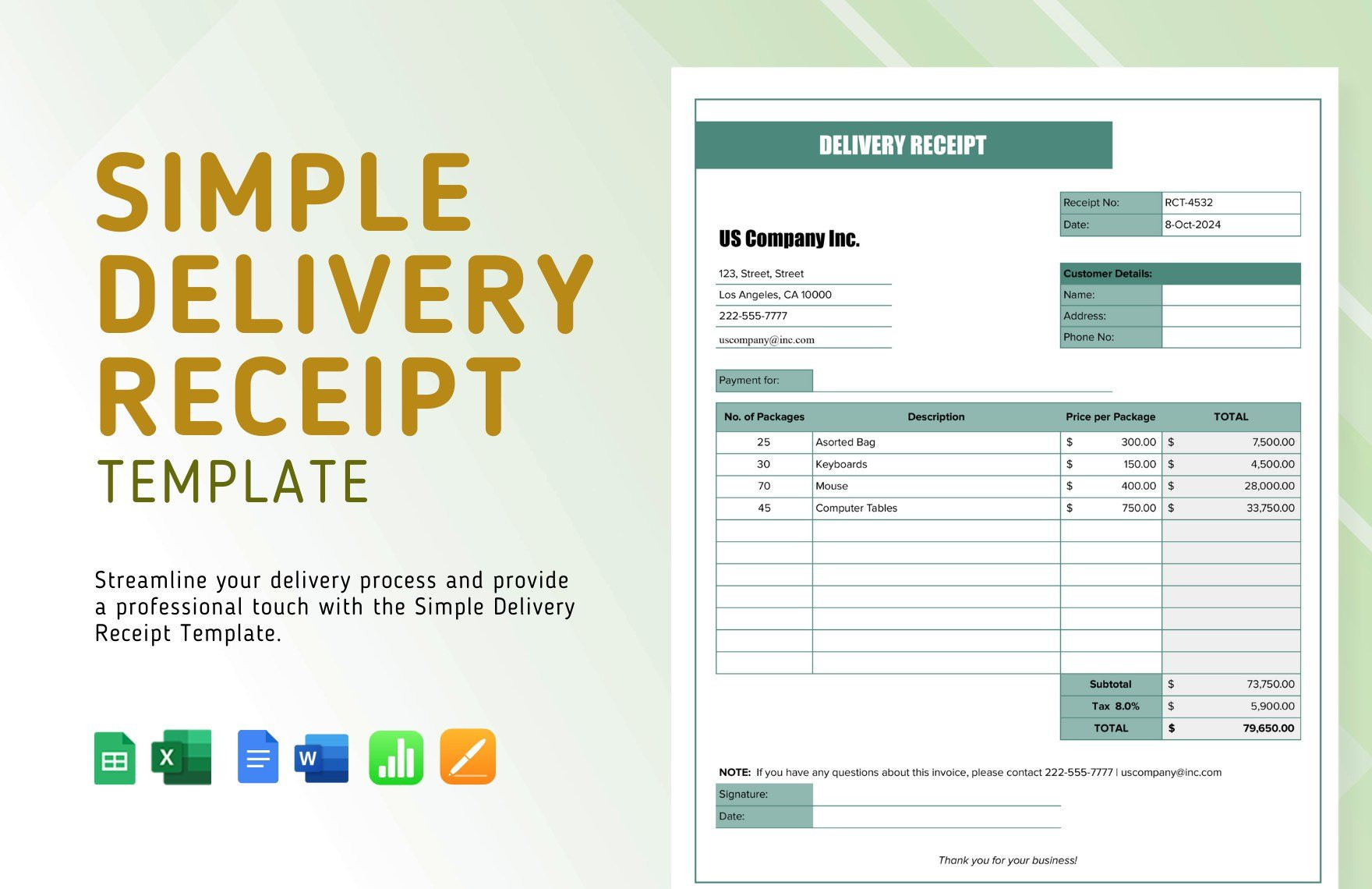 sample delivery receipt template