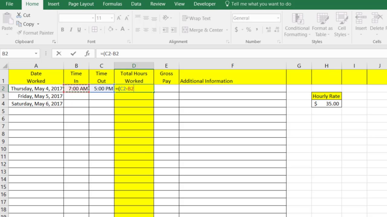 sample timesheet with formulas template