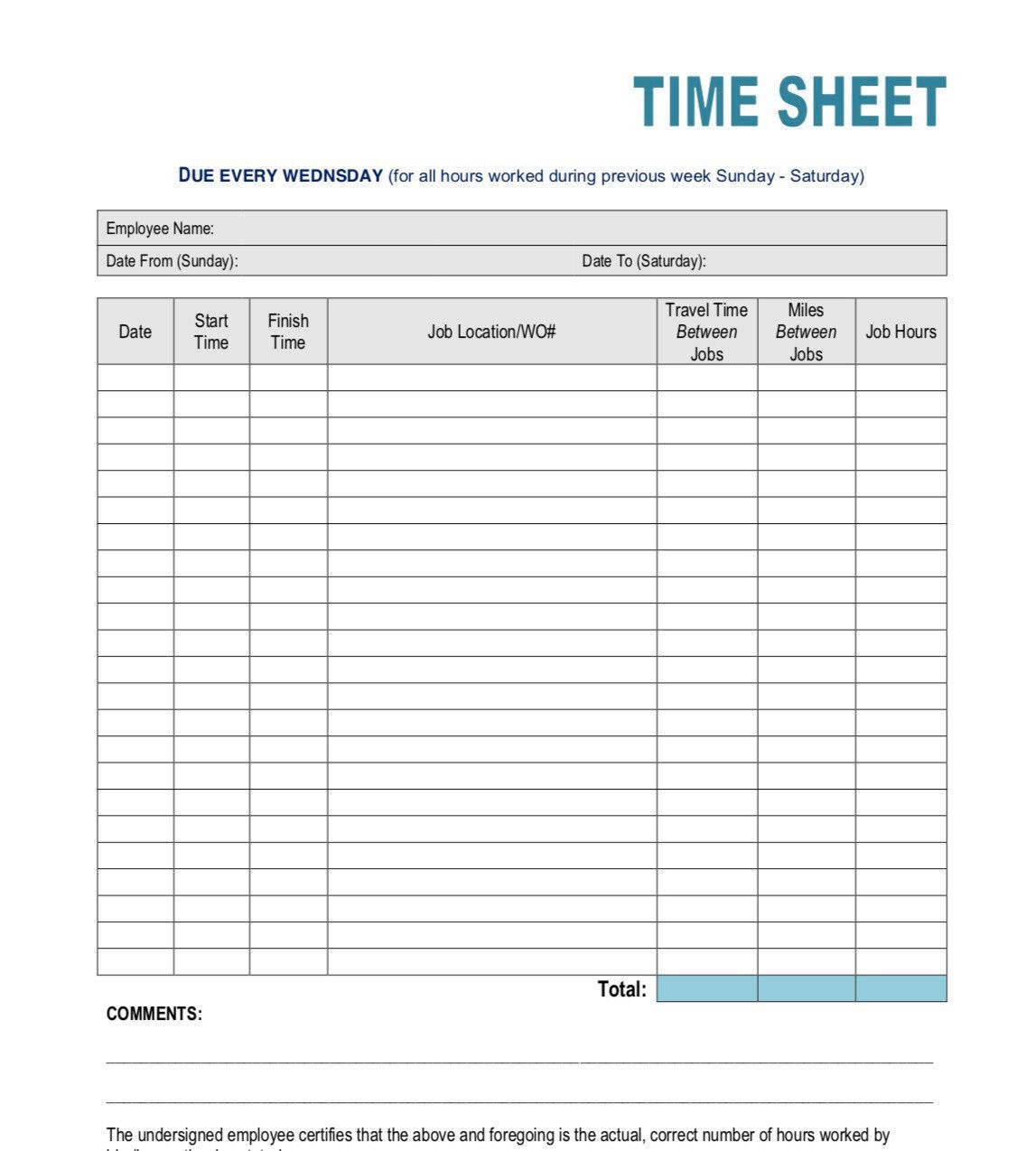 sample job timesheet template