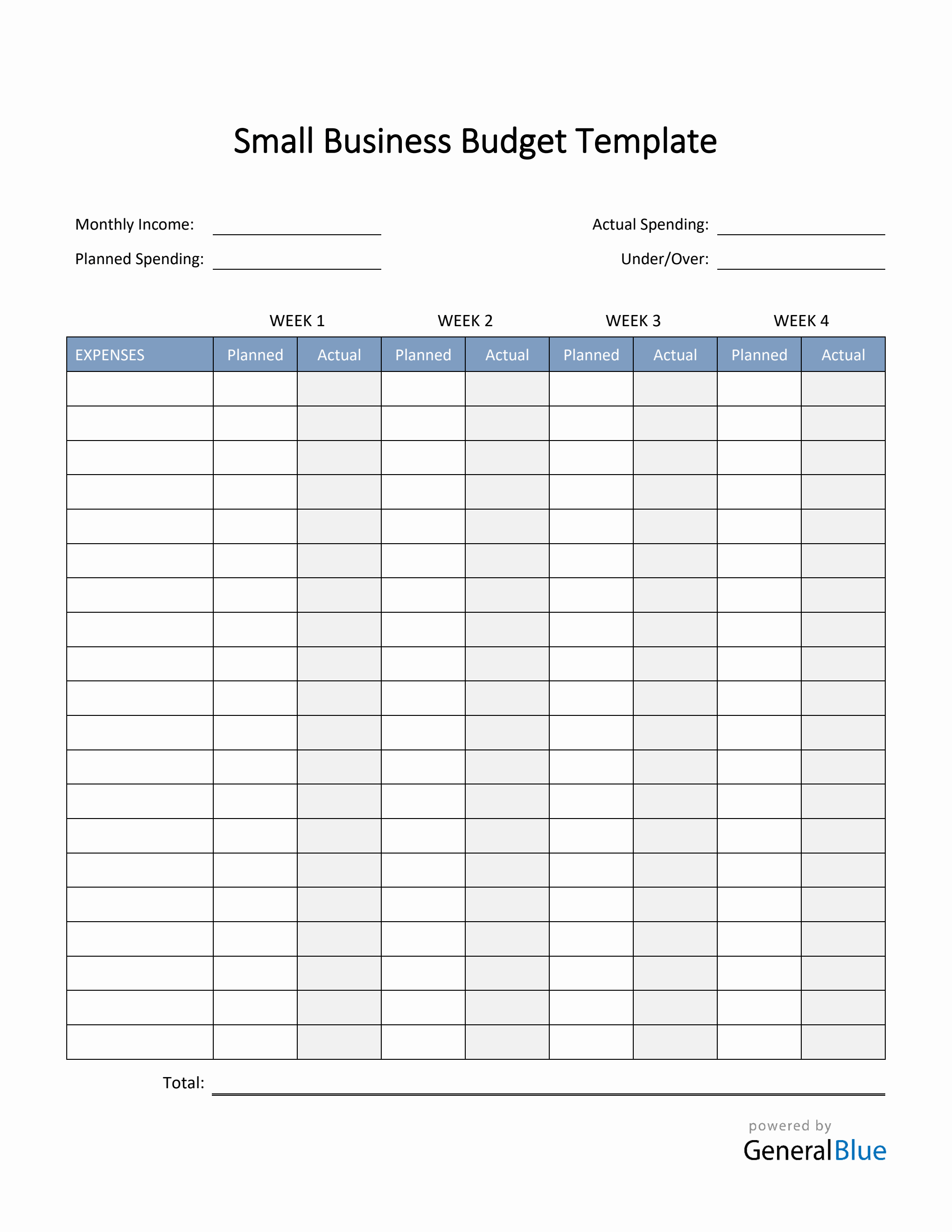 sample small business budget template