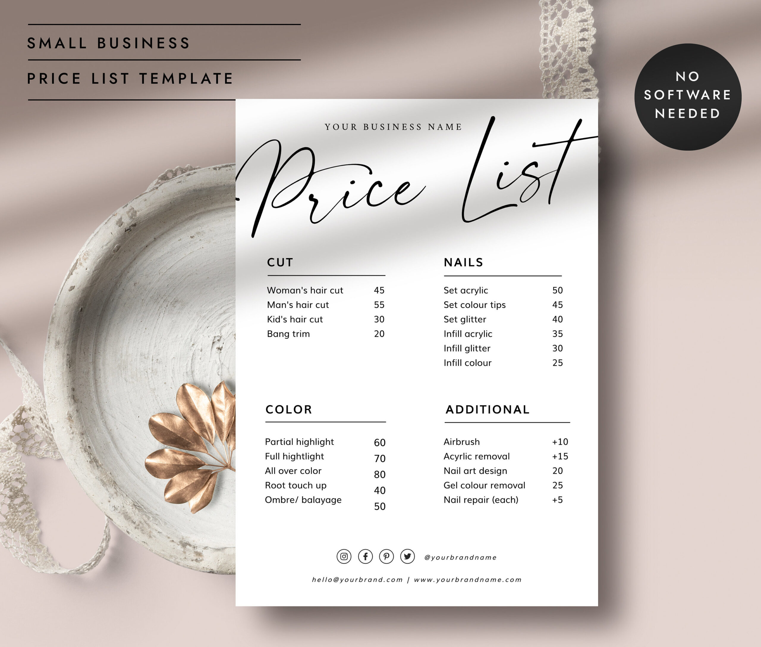 sample business price list template