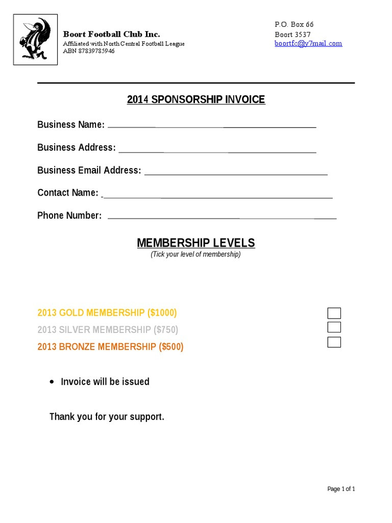 sample sponsorship receipt template