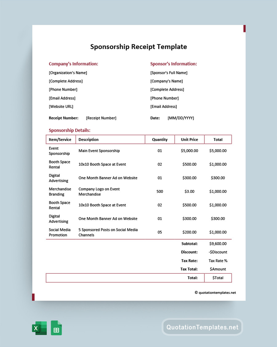 sample sponsorship receipt template