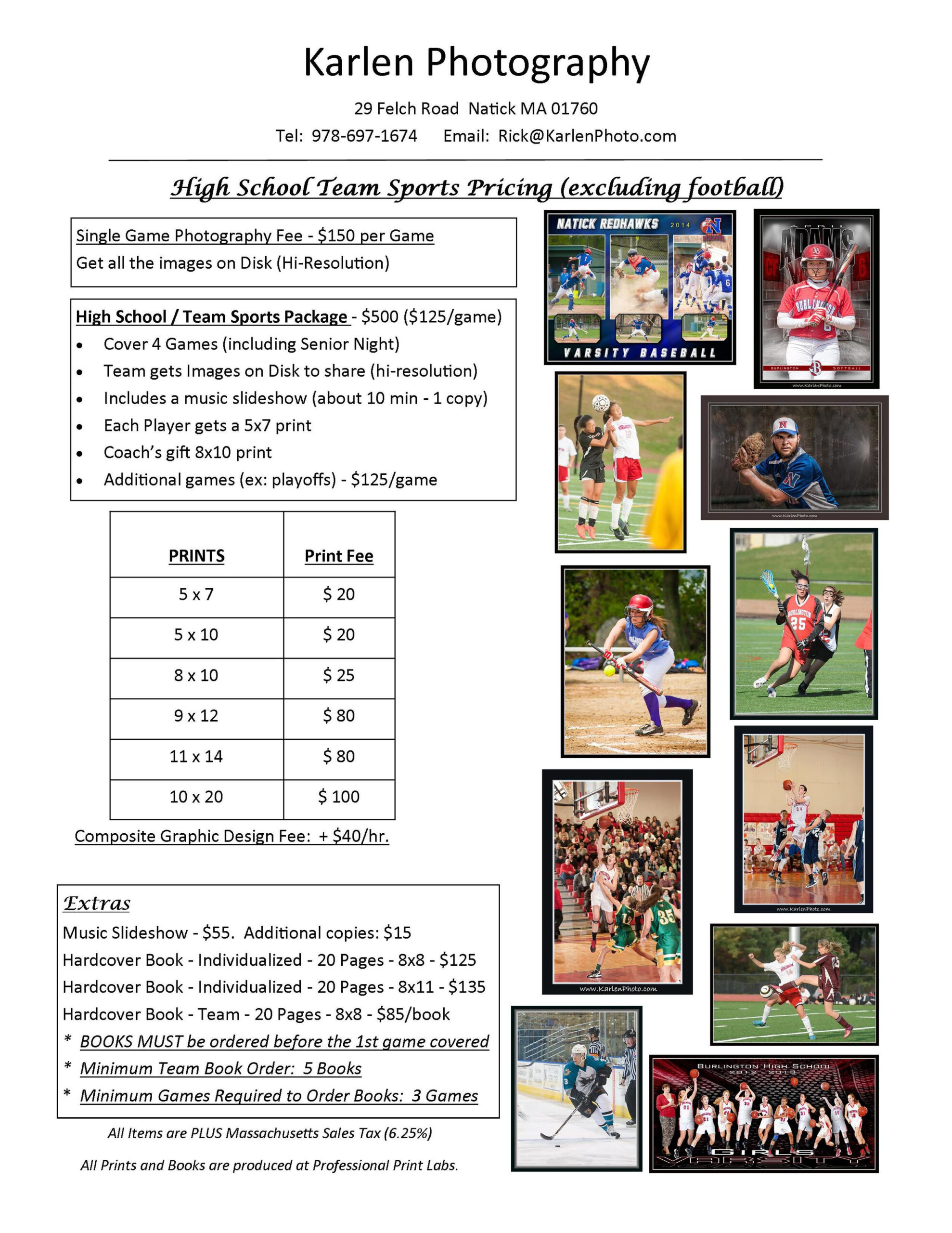 sample sports photography price list template