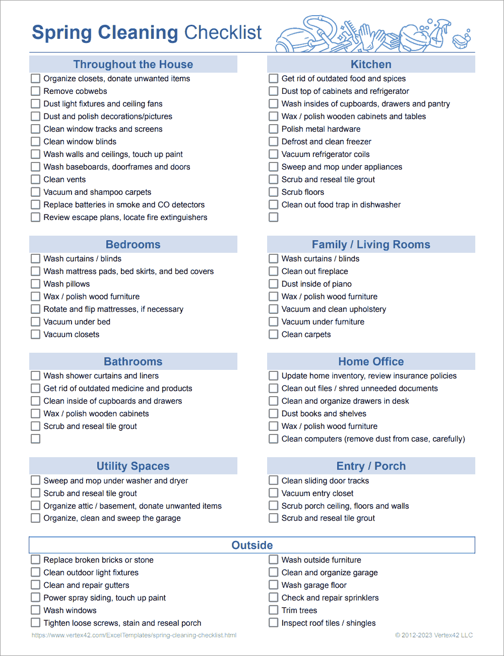 sample House Cleaning Checklist Template