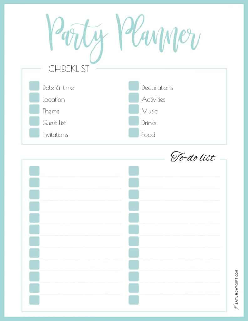 sample Party Planner Checklist Template