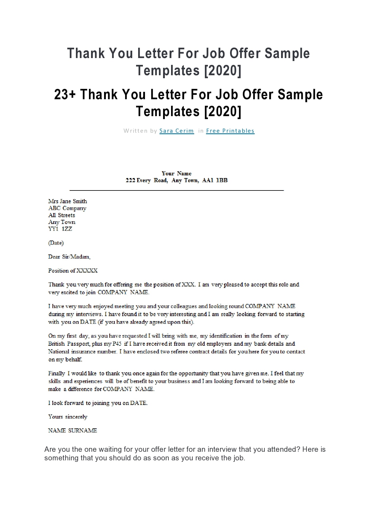 thank you letter for job offer 06