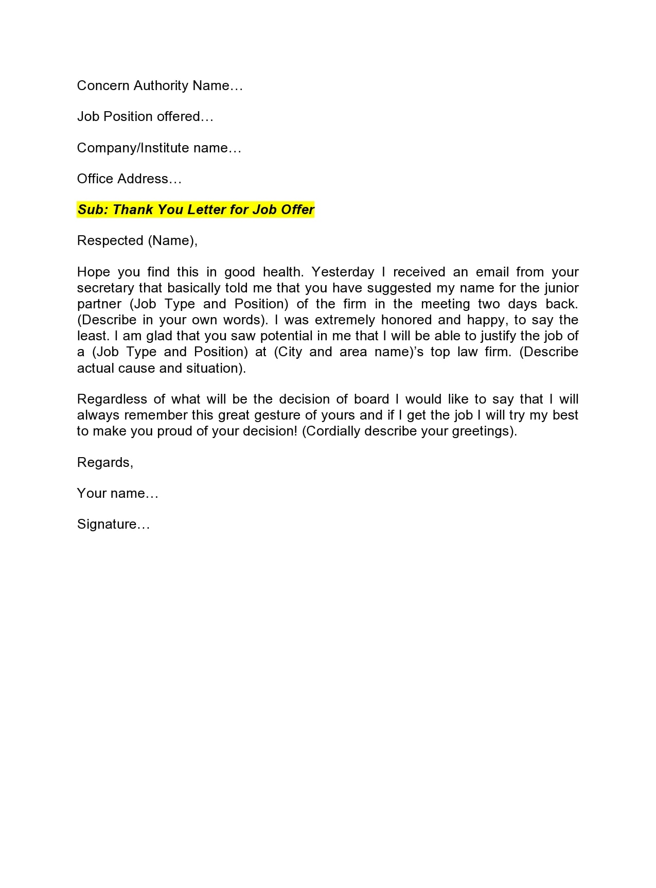 thank you letter for job offer 10