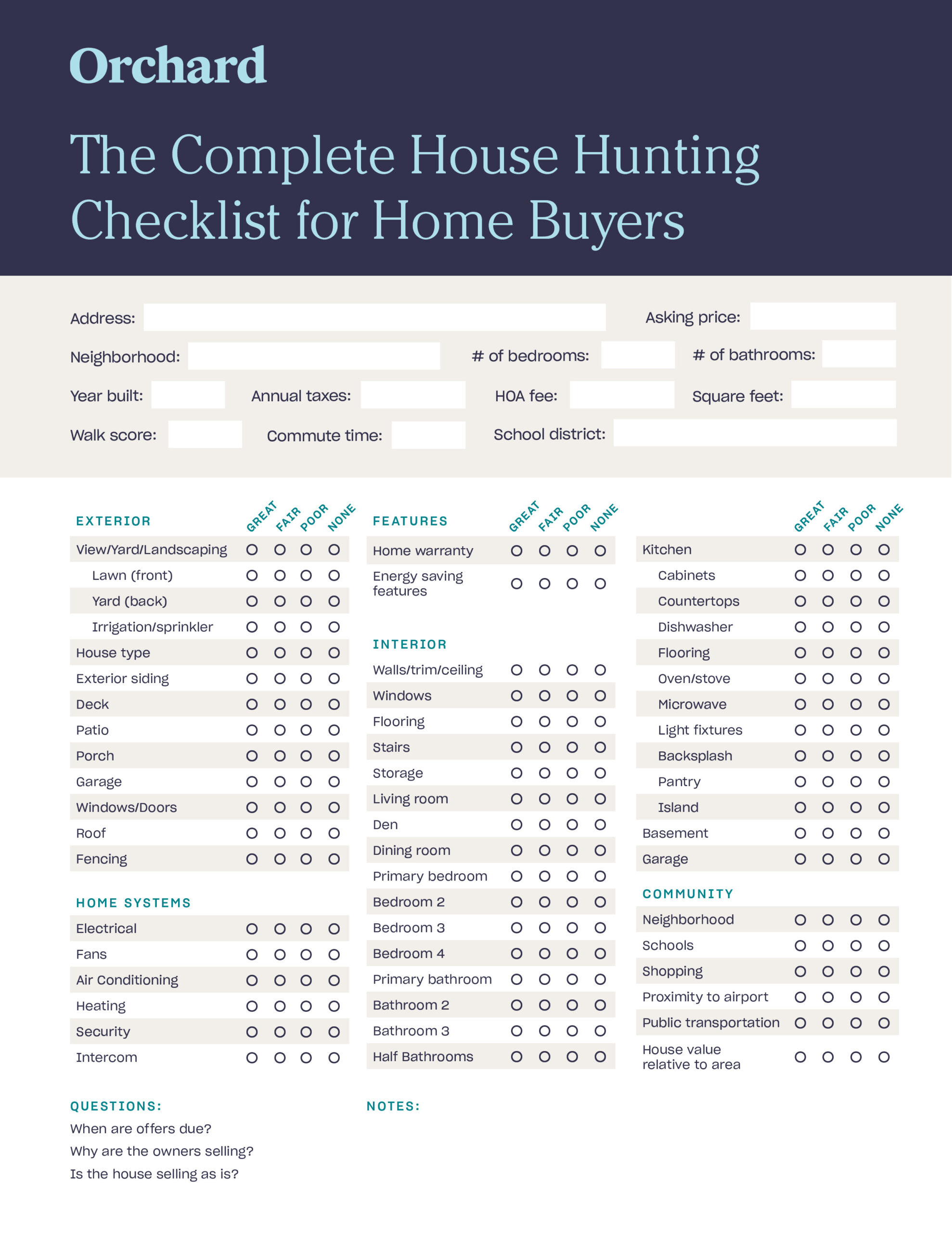 sample Buying A House Checklist Template