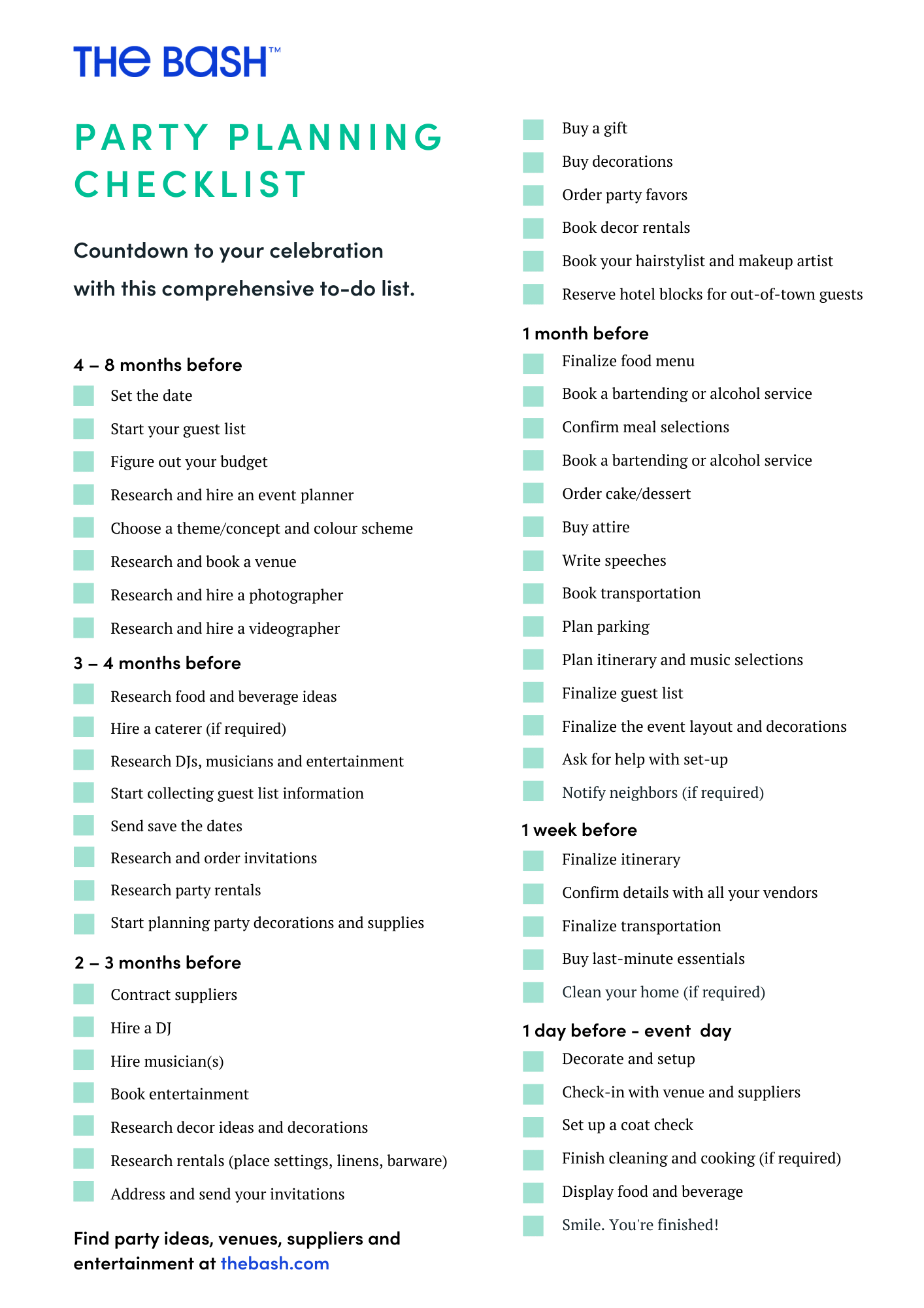 sample Party Planner Checklist Template