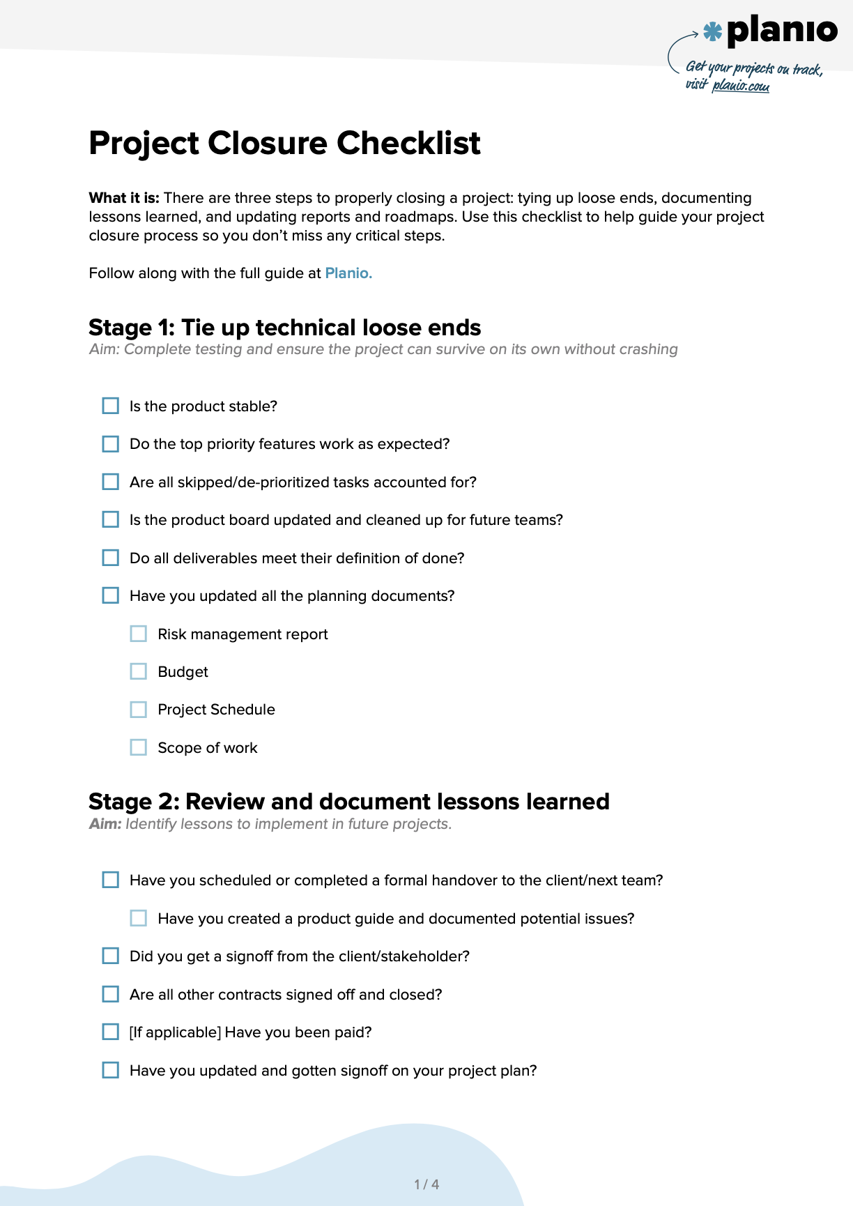 sample project closeout checklist template