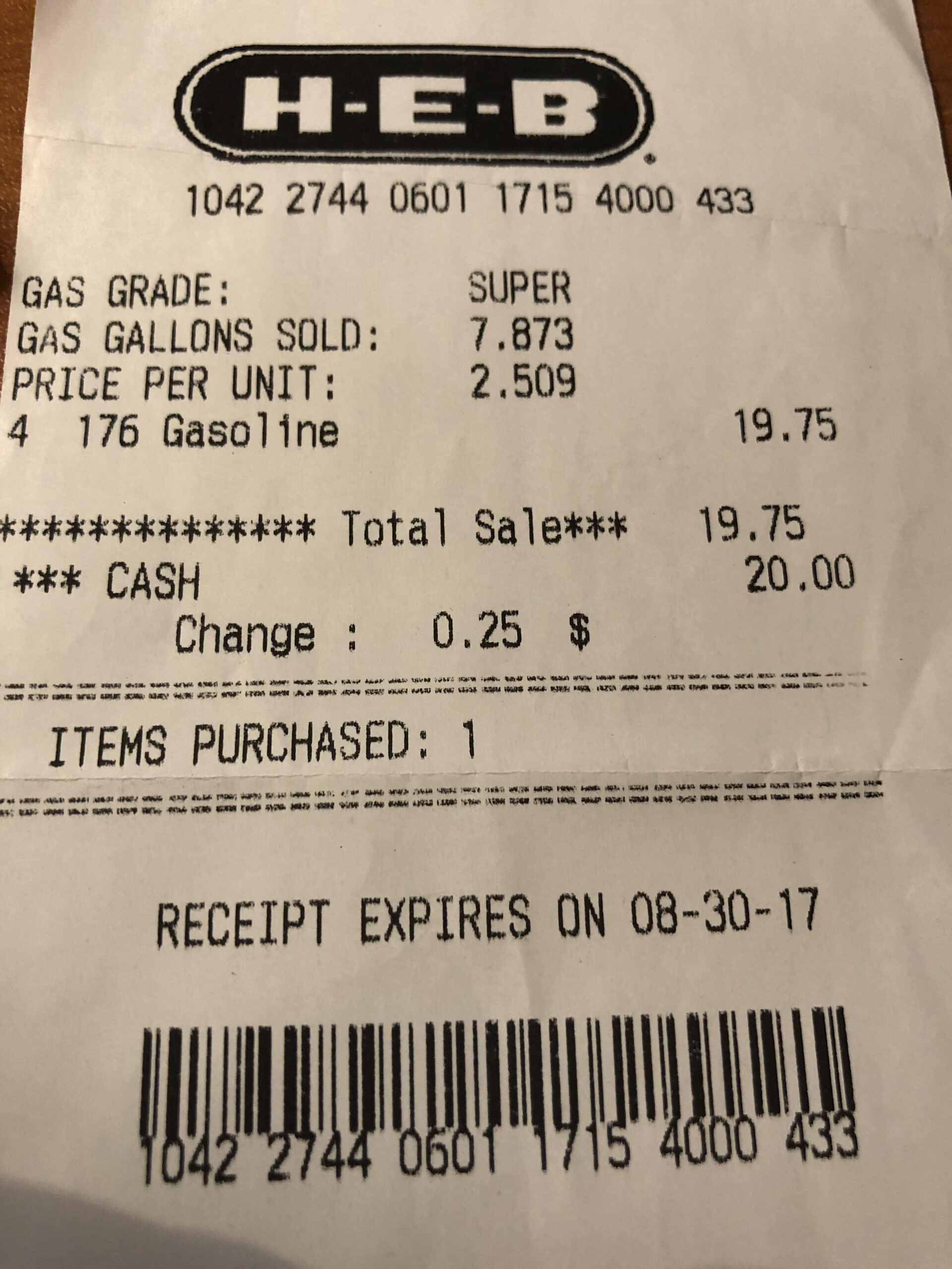 sample gas receipt template