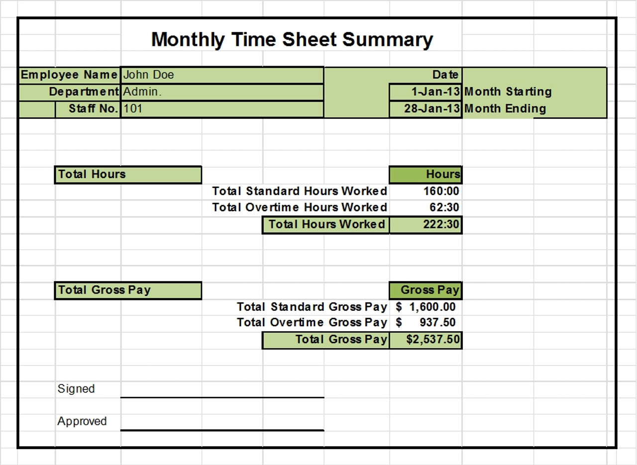 sample standard timesheet template