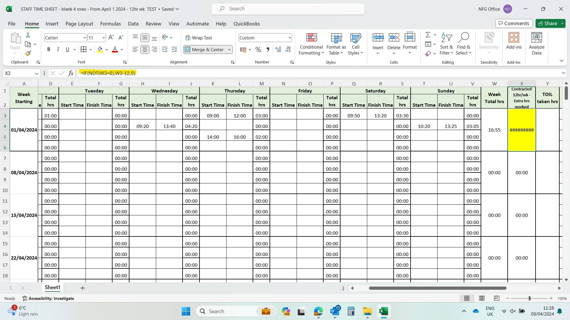 sample timesheet with formulas template