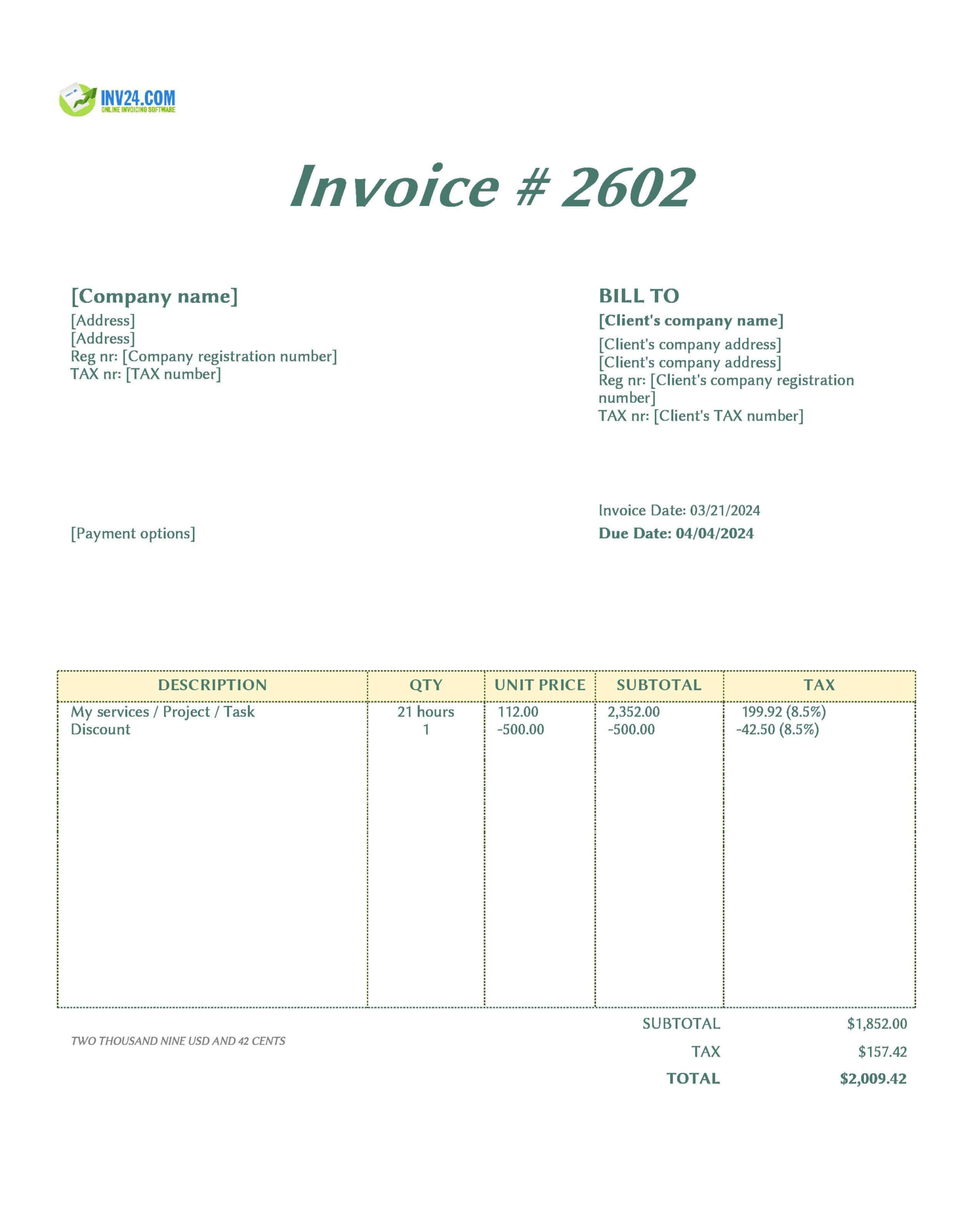 sample invoice timesheet template