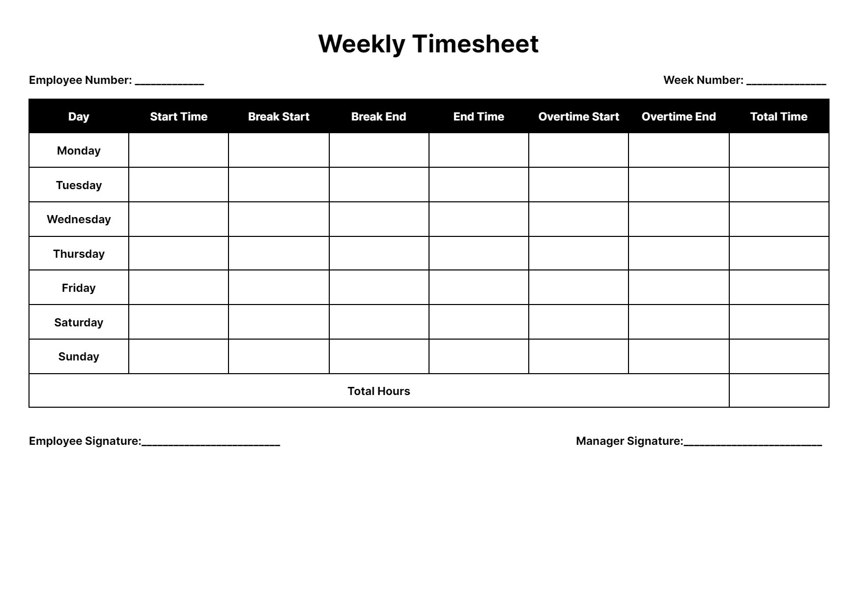 sample employment timesheet template