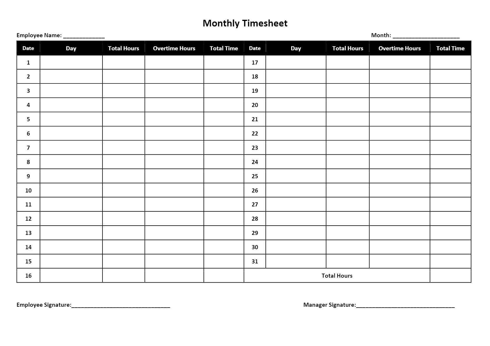 sample generic timesheet template