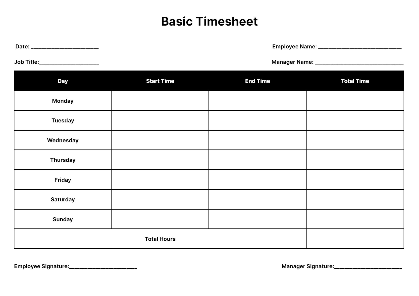 sample simple timesheet template