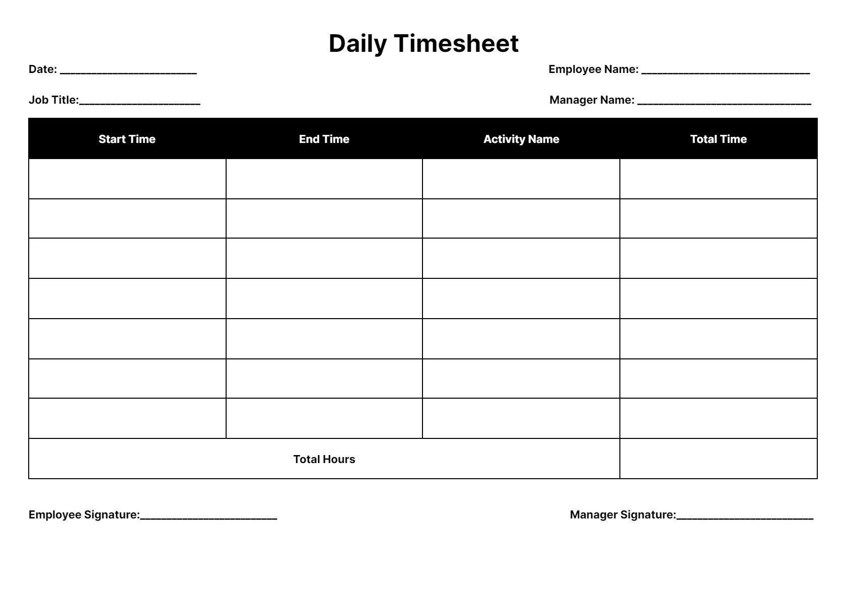 sample daily timesheet with tasks template