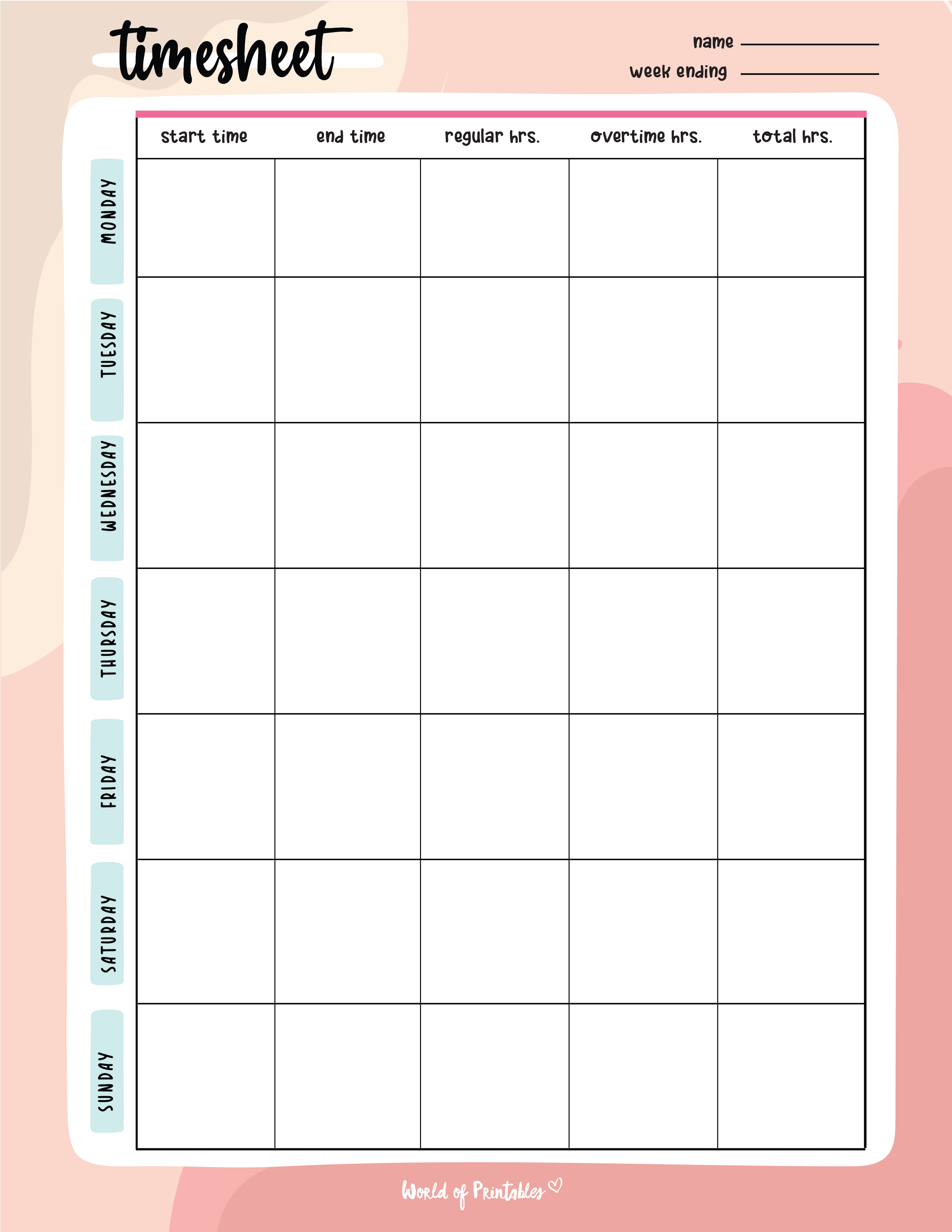 sample timesheet printable template