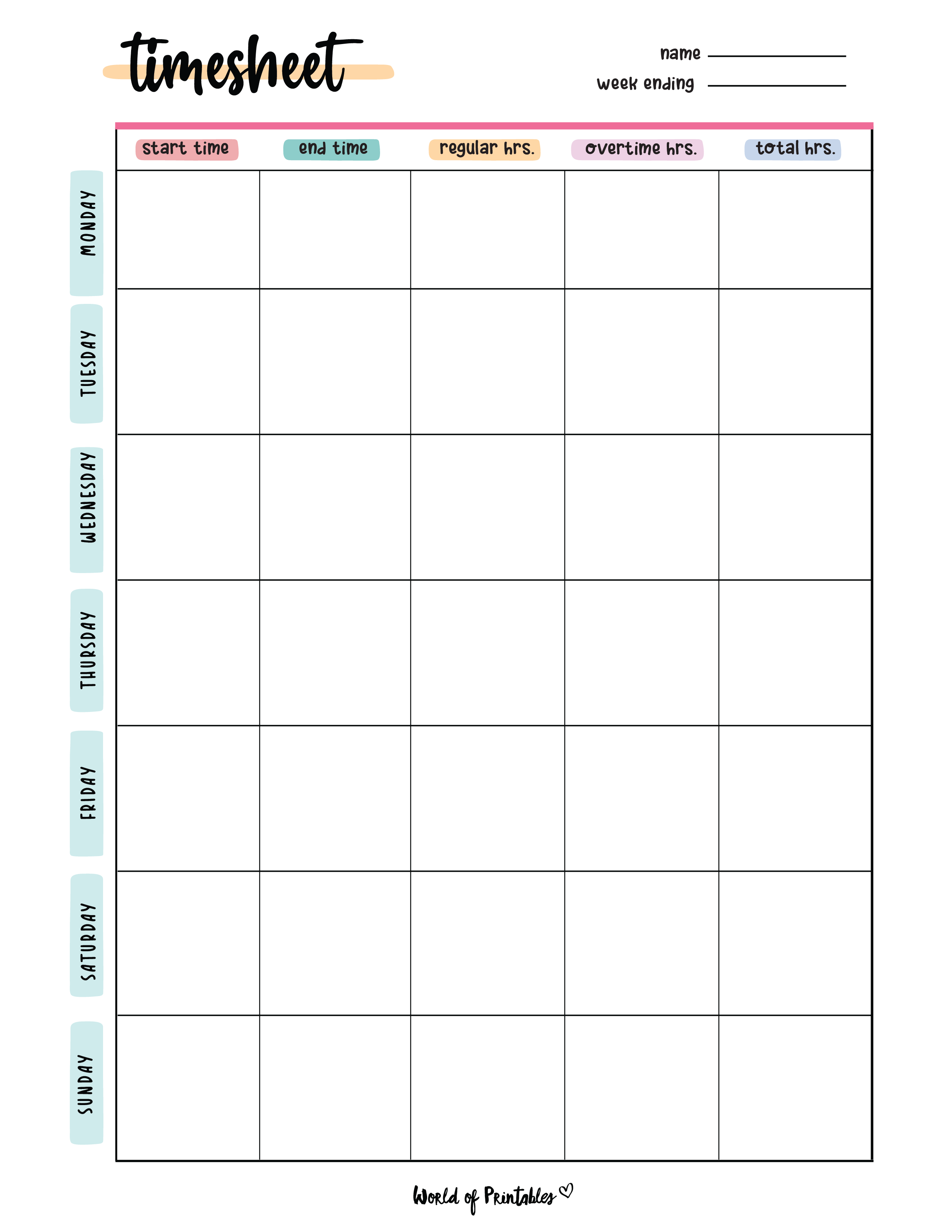 sample simple timesheet template