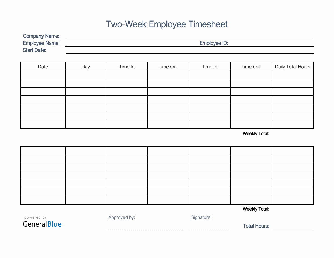 sample generic timesheet template