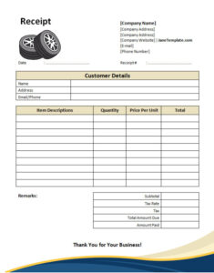 Printable Tire Receipt Template