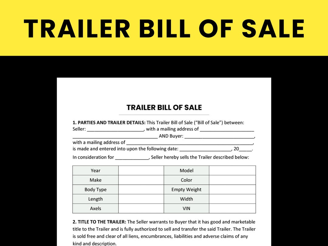 sample Bill of Sale Template For A Trailer