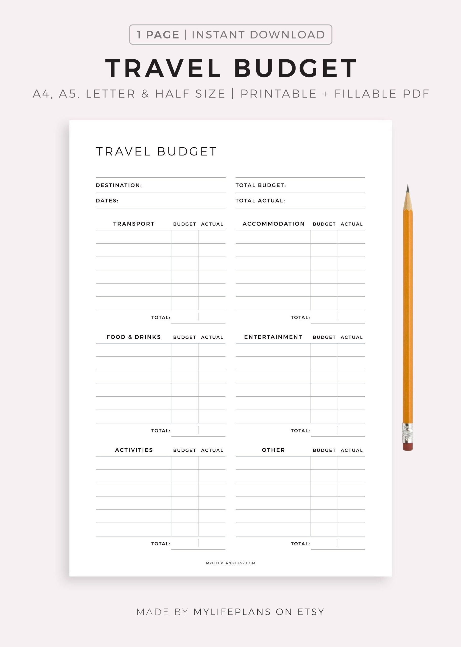 sample vacation budget template