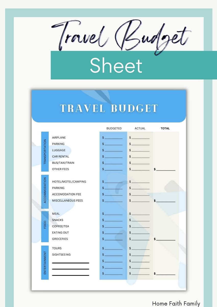 sample traveling budget template