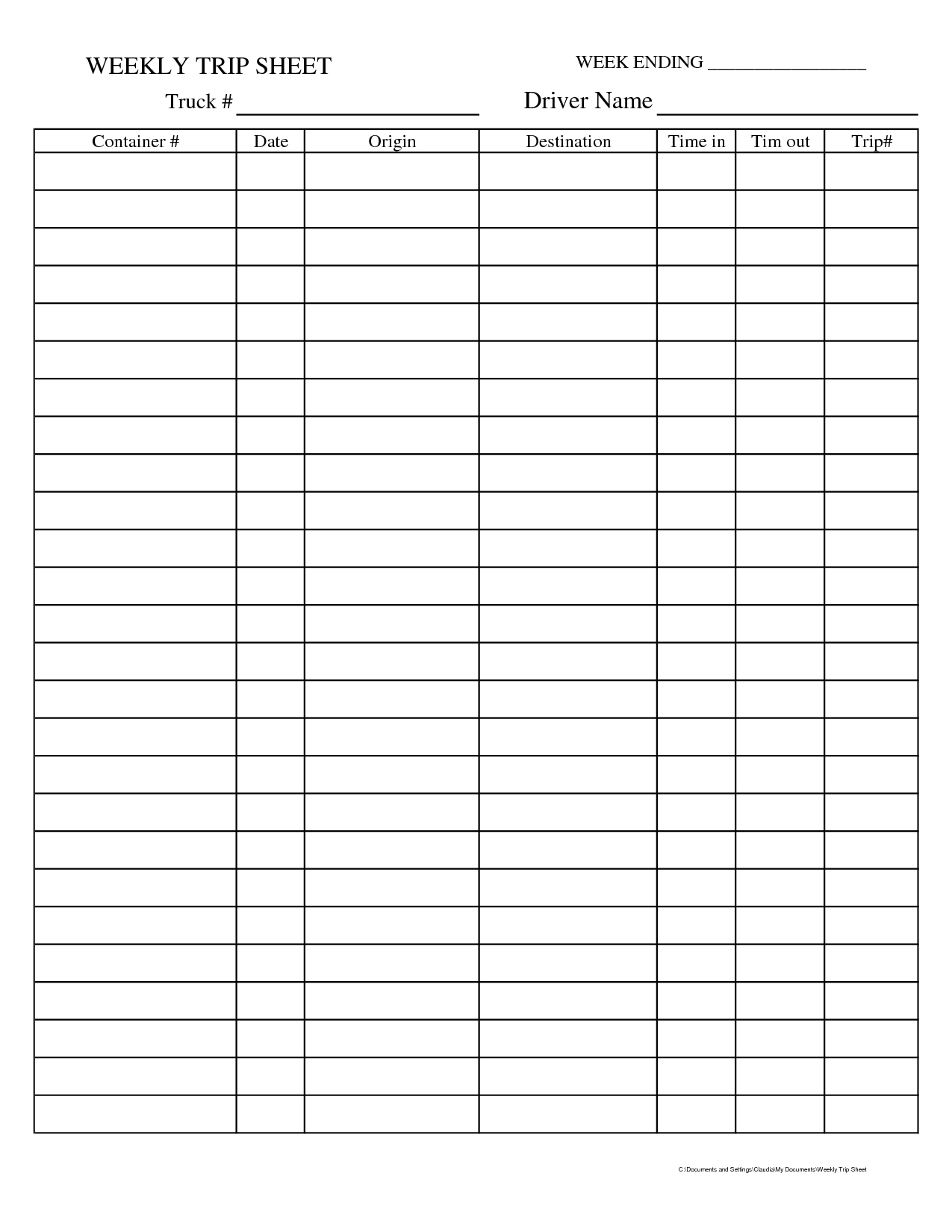 sample driver timesheet template