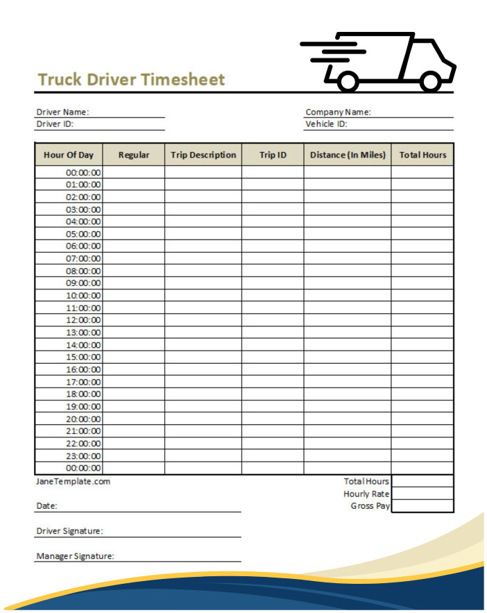 sample of printable truck driver timesheet template