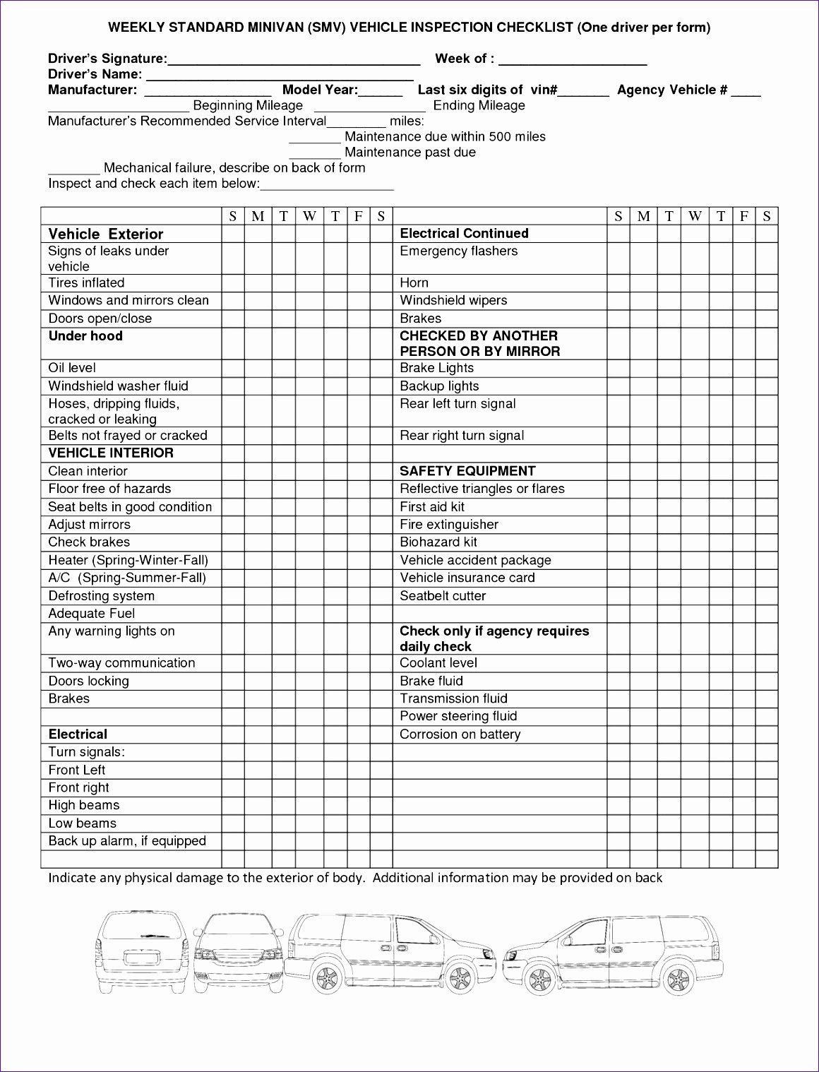 sample Truck Maintenance Checklist Template