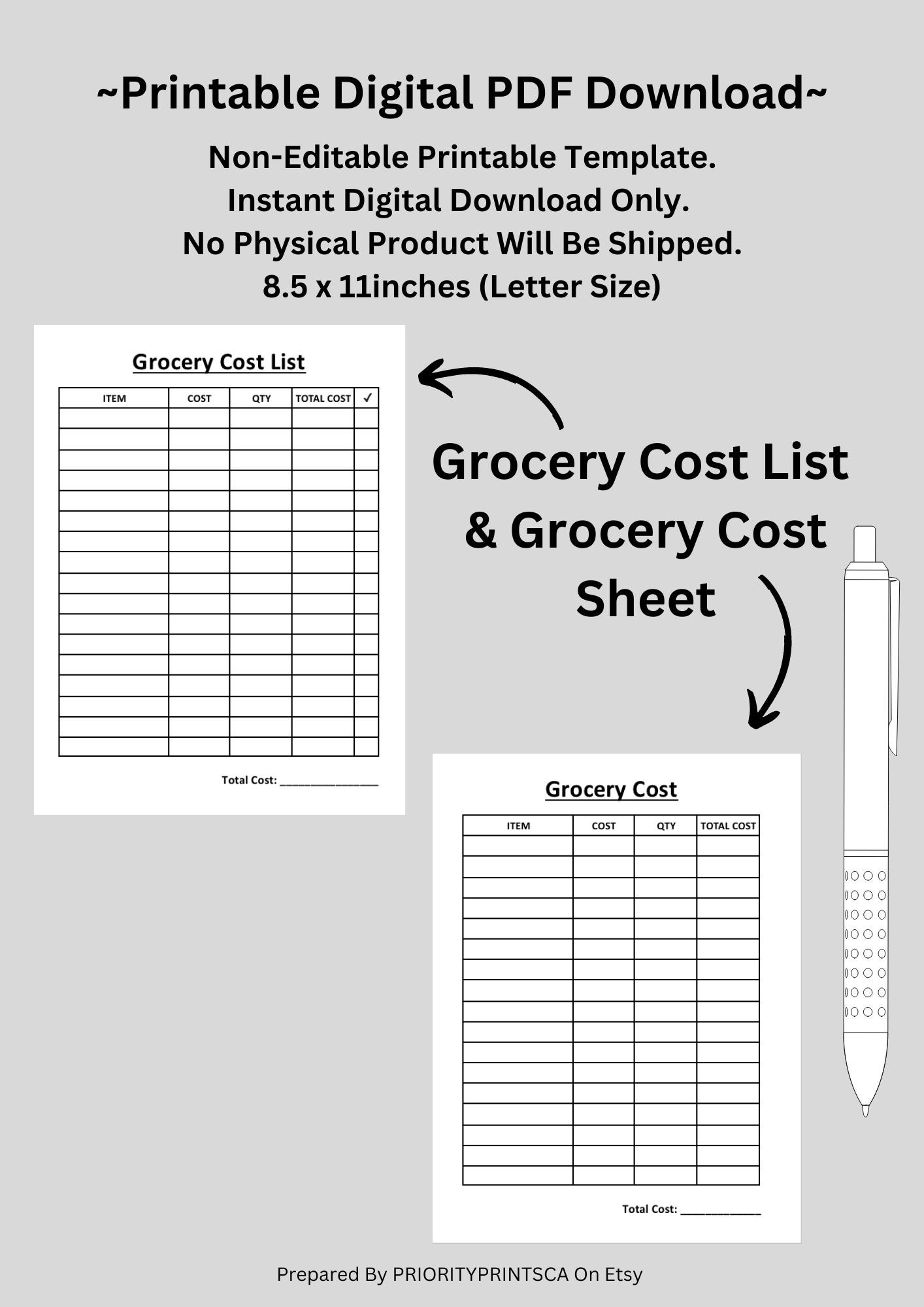 sample grocery price list template