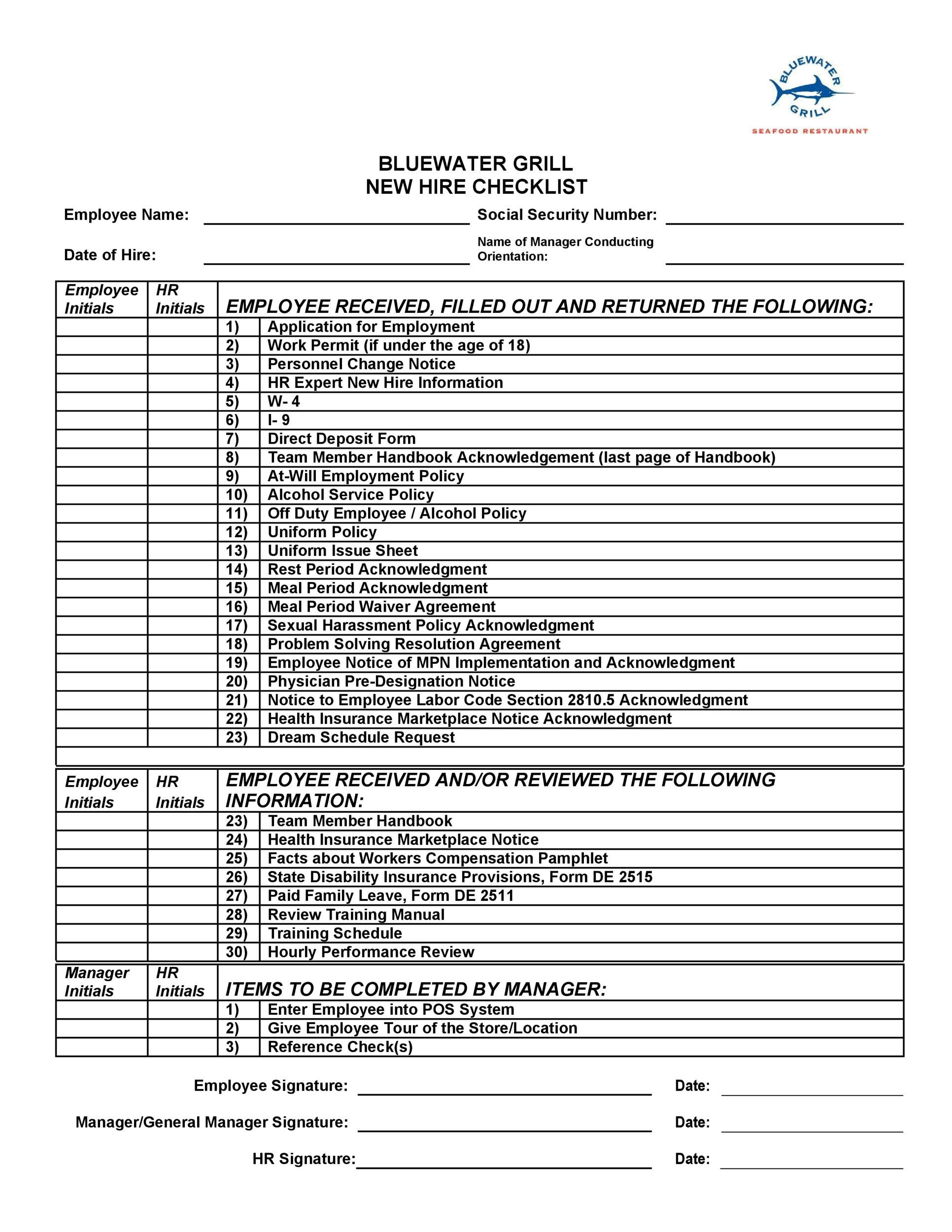 sample employment checklist template