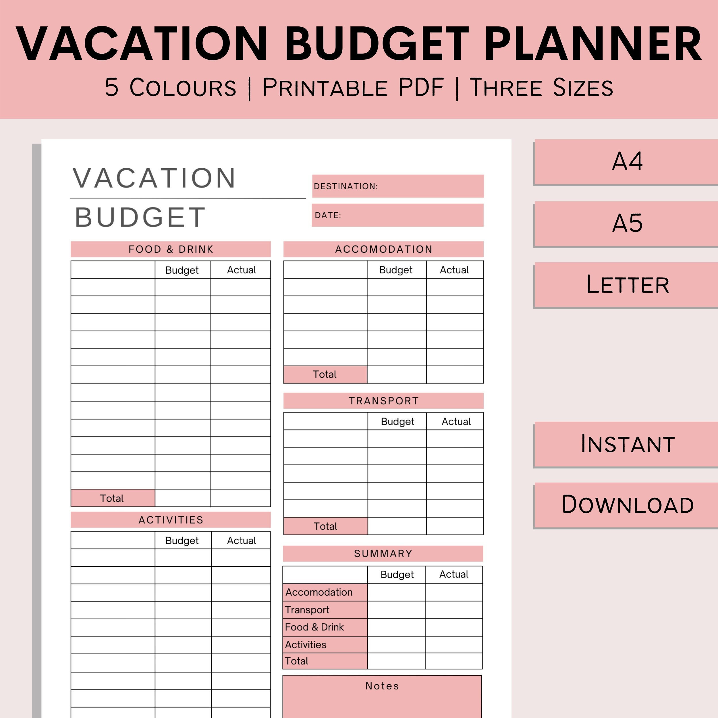 sample trip planner budget template