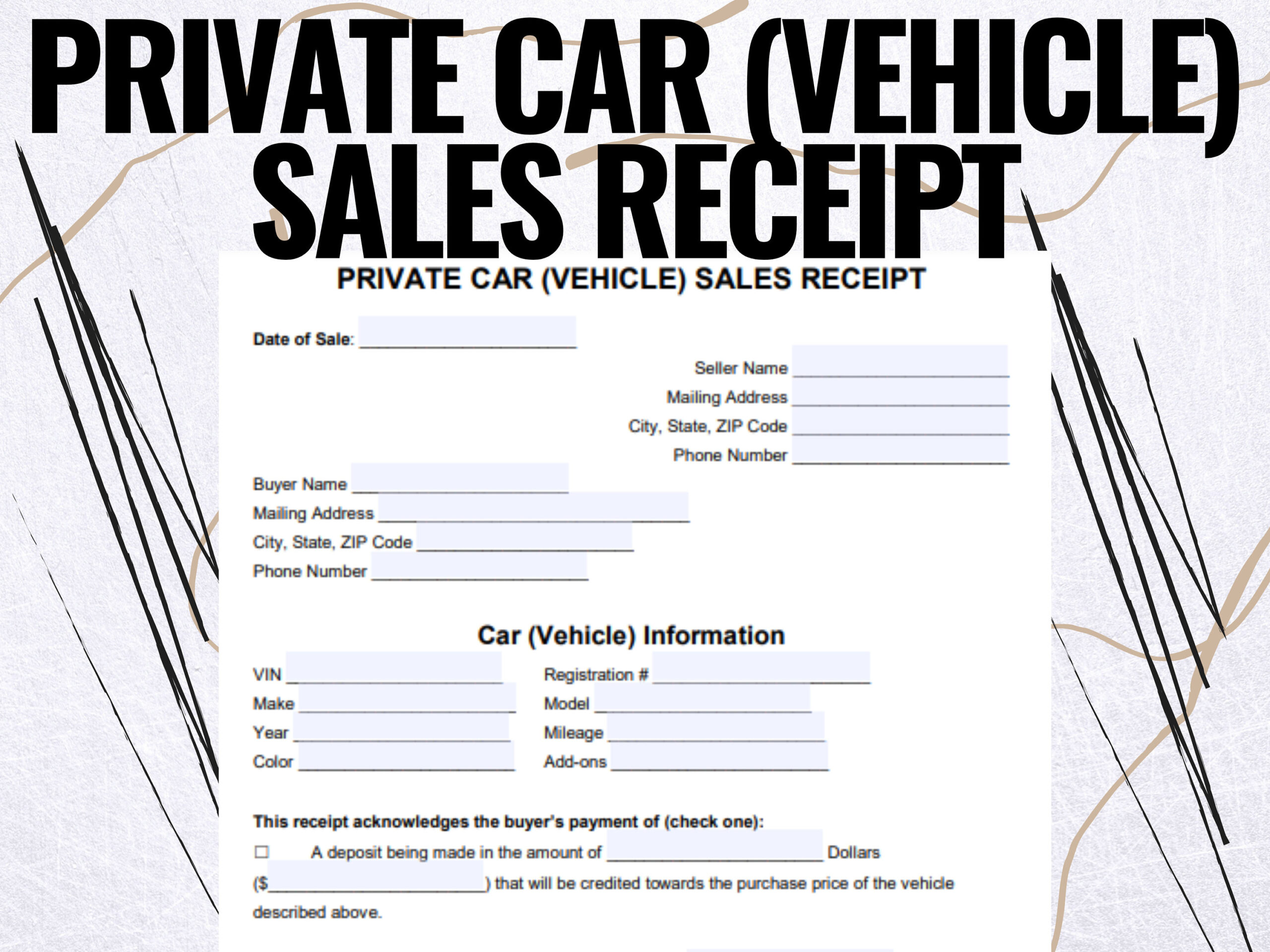 sample car private sale receipt template