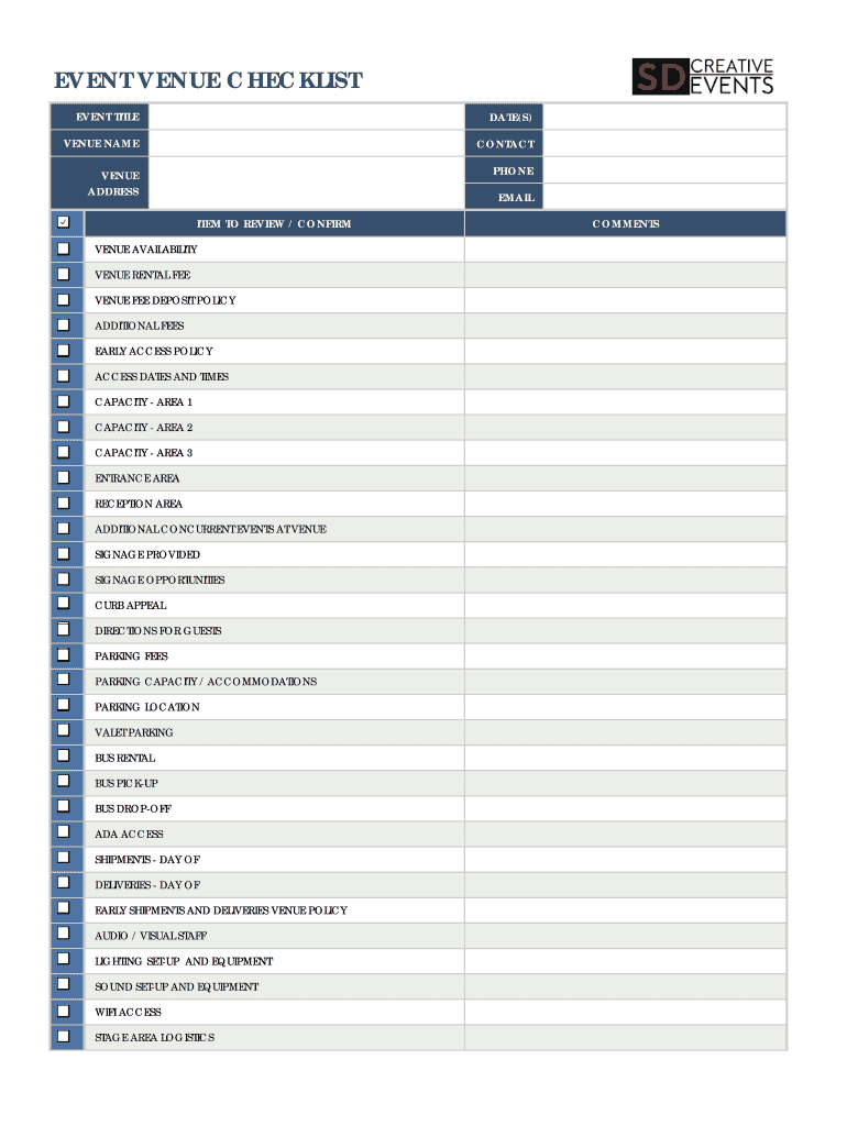 sample Event Venue Checklist Template