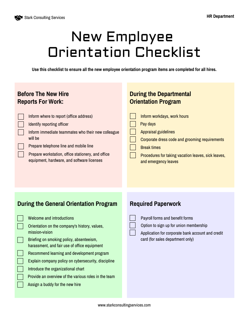 sample new employee training checklist template