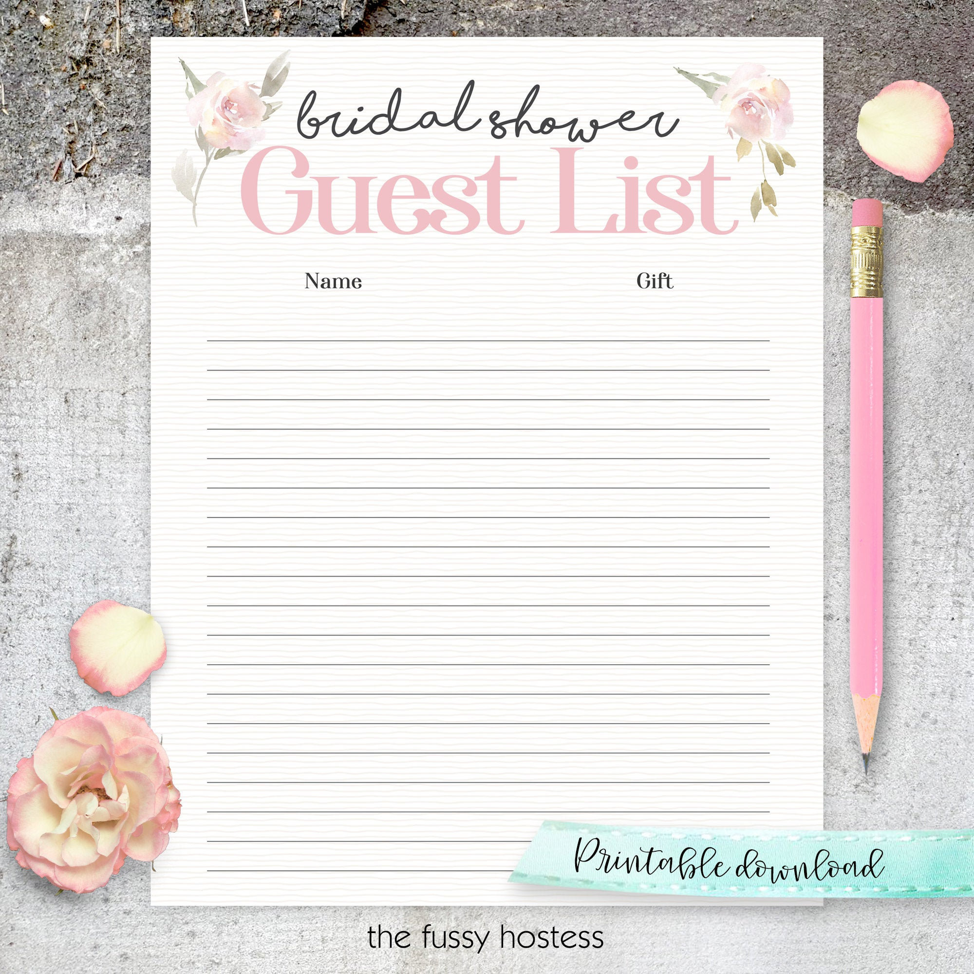 sample Bridal Shower Guest List Template