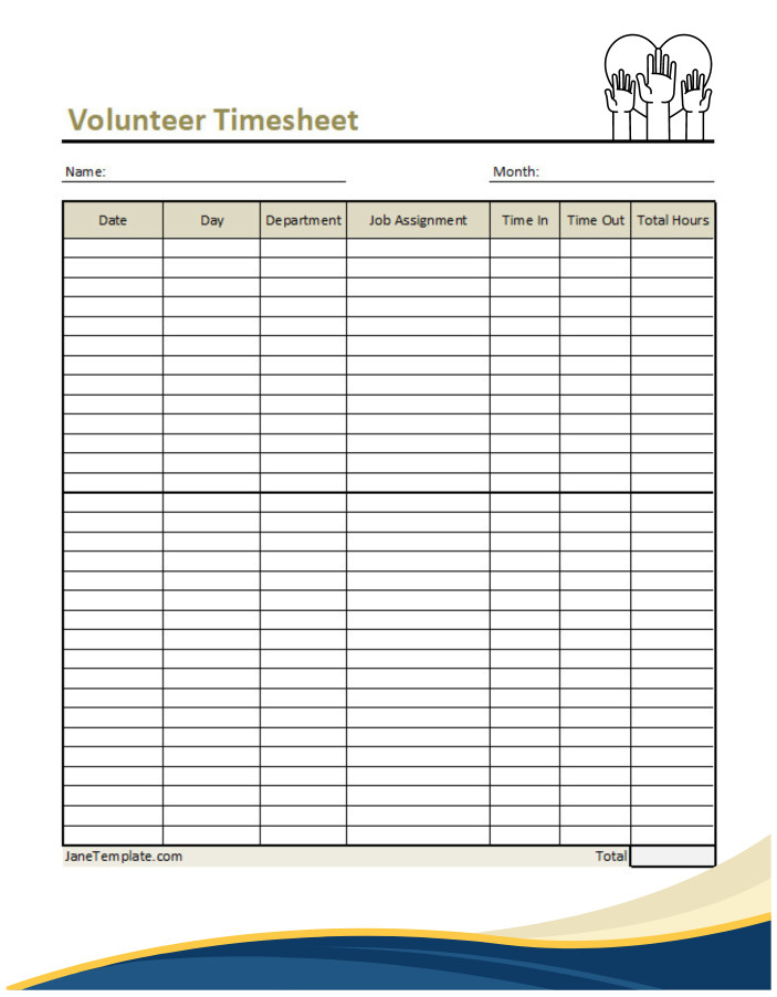 Example of free printable volunteer timesheet template